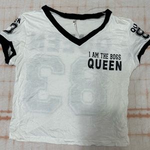 Queen 83 baby tee shirt. Crop top jersey style shirt